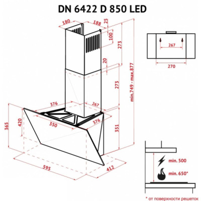Вытяжка кухонная Perfelli DN 6422 D 850 BL LED