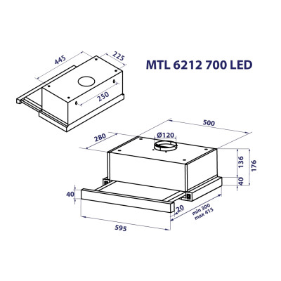 Витяжка кухонна Minola MTL 6212 BL 700 LED