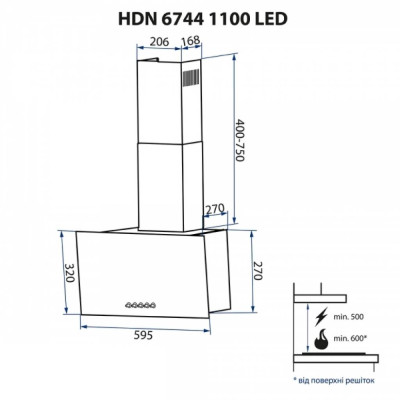 Вытяжка кухонная Minola HDN 6744 BL 1100 LED
