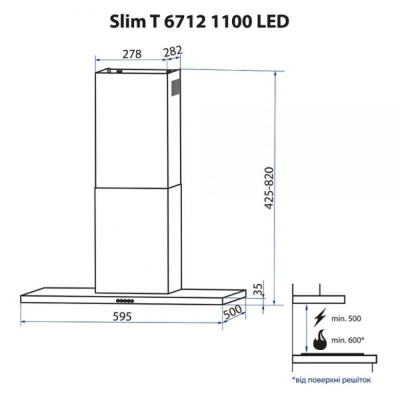 Витяжка кухонна Minola Slim T 6712 I 1100 LED Витяжка кухонна Minola Slim T 6712 I 1100 LED