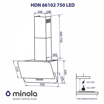 Витяжка кухонна Minola HDN 66102 BL 1000 LED