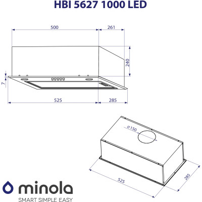 Витяжка кухонна Minola HBI 5627 BL 1000 LED