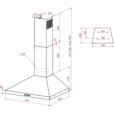 Витяжка кухонна Perfelli K 5210 I 700 LED Витяжка кухонна Perfelli K 5210 I 700 LED