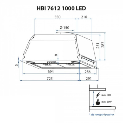 Вытяжка кухонная Minola HBI 7612 BL 1000 LED