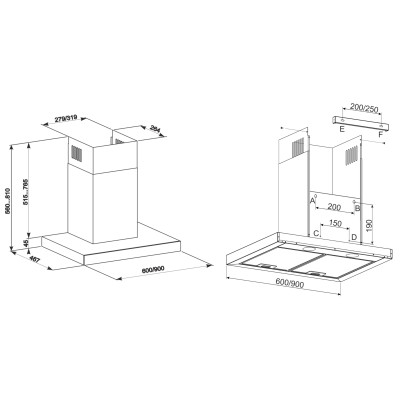 Вытяжка кухонная Eleyus ONIX 1200 LED 60 IS+BL Вытяжка кухонная Eleyus ONIX 1200 LED 60 IS+BL