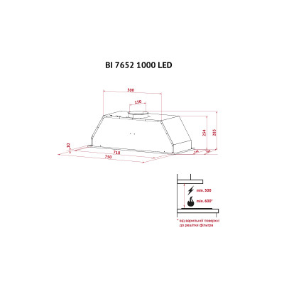Витяжка кухонна Perfelli BI 7652 I 1000 LED