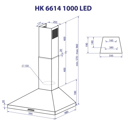 Вытяжка кухонная Minola HK 6614 WH 1000 LED