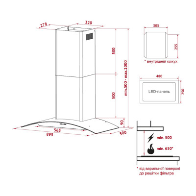 Вытяжка кухонная Perfelli TG 9635 I 1000 LED
