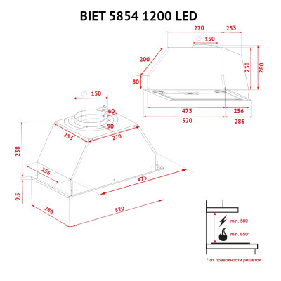 Витяжка кухонна Perfelli BIET 5854 I 1200 LED