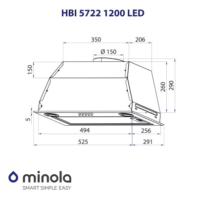 Витяжка кухонна Minola HBI 5722 BL 1200 LED Витяжка кухонна Minola HBI 5722 BL 1200 LED