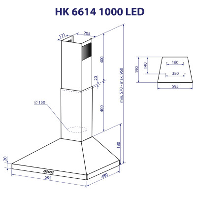 Витяжка кухонна Minola HK 6614 I 1000 LED Витяжка кухонна Minola HK 6614 I 1000 LED