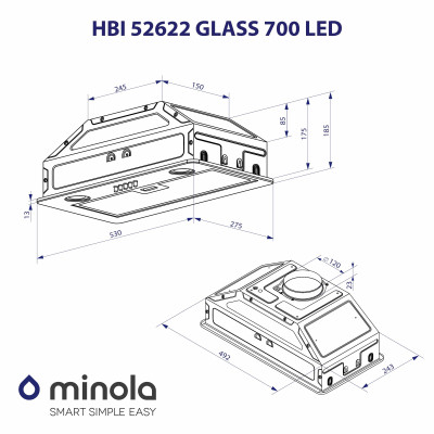 Витяжка кухонна Minola HBI 52622 BL GLASS 700 LED