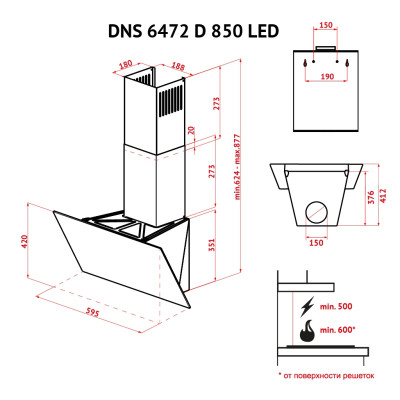 Вытяжка кухонная Perfelli DNS 6472 D 850 BL LED