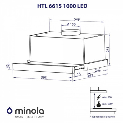 Витяжка кухонна Minola HTL 6615 I 1000 LED