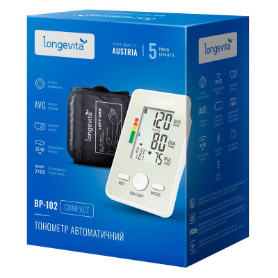 Тонометр Longevita Авт.вимір.артер.тиску LONGEVITA BP-102 Авт. вимір. артер. тиску (BP-102) Тонометр Longevita Авт.вимір.артер.тиску LONGEVITA BP-102 Авт. вимір. артер. тиску (BP-102)