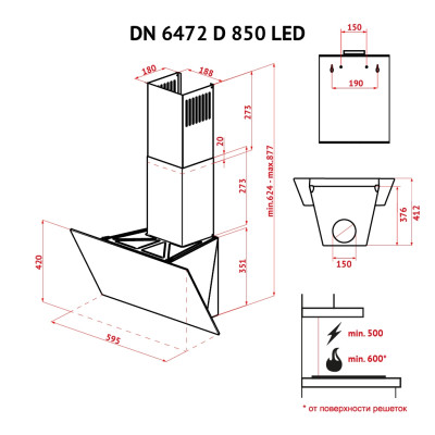 Вытяжка кухонная Perfelli DN 6472 D 850 BL LED
