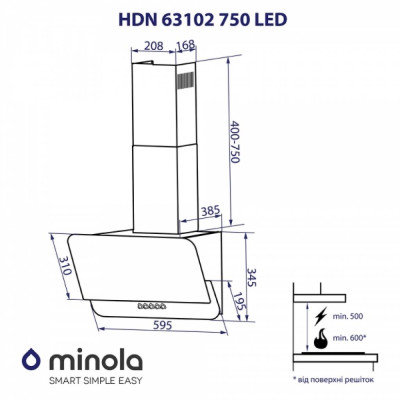 Витяжка кухонна Minola HDN 63102 BL 750 LED